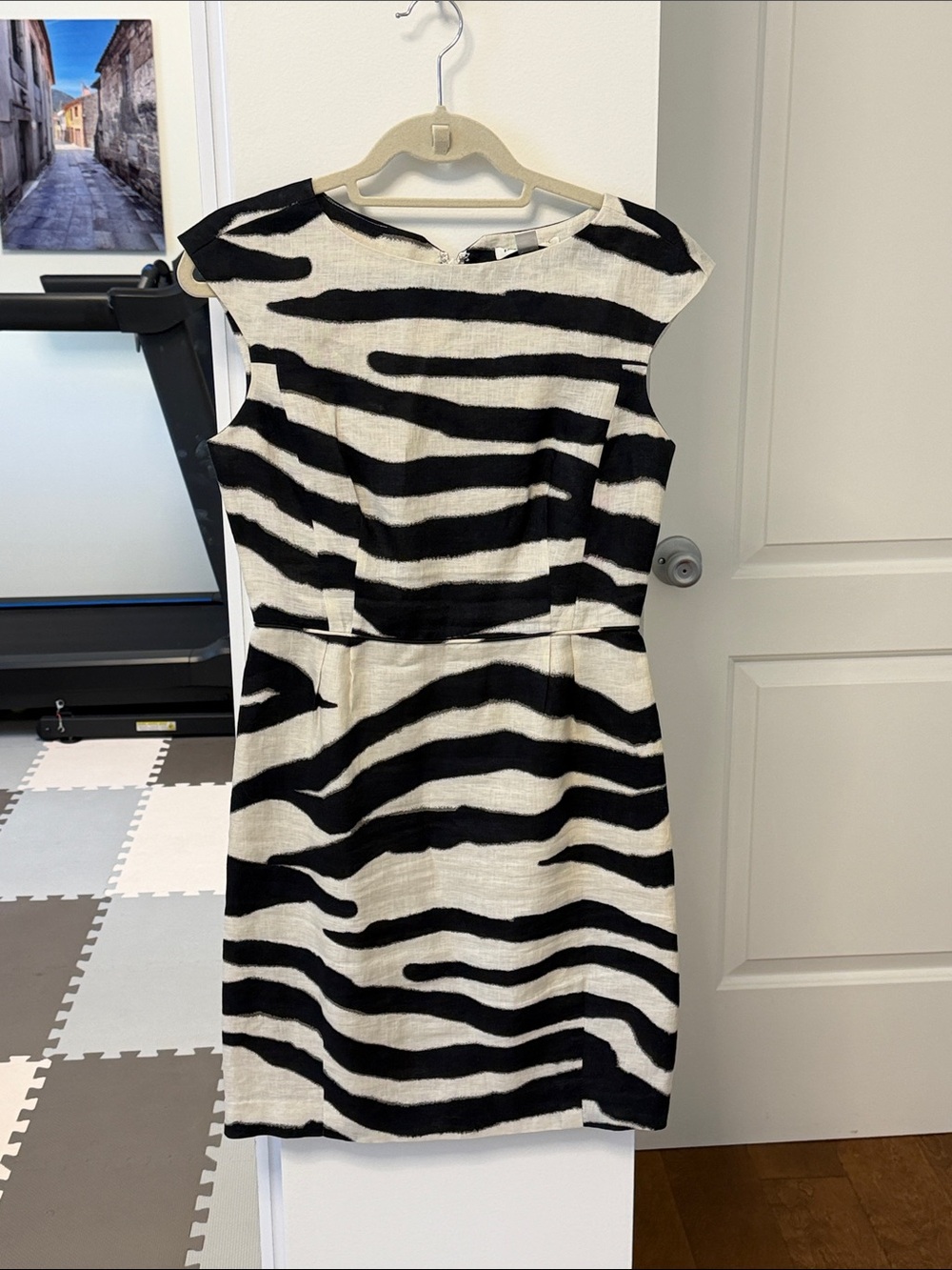 Banana Republic Black and White Zebra-Print Cap Sleeve Midi Dress